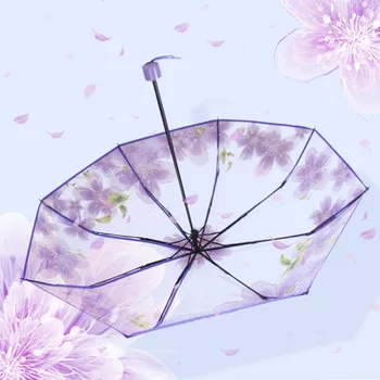 Модный утолщенный Трехстворчатый прозрачный зонт Cherry Blossom Princess, Прозрачные ветрозащитные женские зонты от дождя, прямая поставка Изображение 1