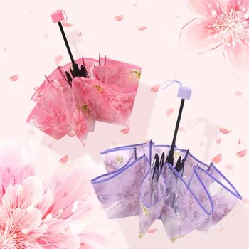 Модный утолщенный Трехстворчатый прозрачный зонт Cherry Blossom Princess, Прозрачные ветрозащитные женские зонты от дождя, прямая поставка Изображение 4