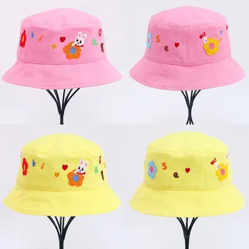 Точечная шляпа рыбака 2022 Японские мальчики и девочки Мультяшный Желтый Медведь Полный принт Рыбацкая шляпа Солнцезащитный козырек Детский горшок Шляпа