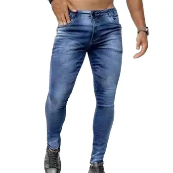 Мужские модные узкие джинсы для мальчиков, классические эластичные хлопчатобумажные узкие джинсы, мужские джинсовые брюки в полоску, высококачественная черная повседневная мужская одежда Изображение 0