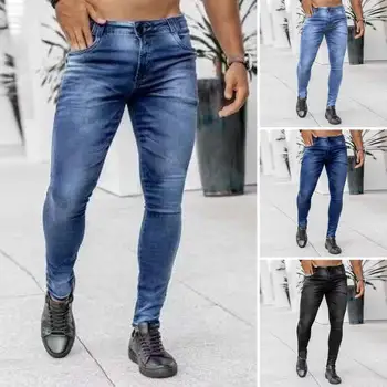 Мужские модные узкие джинсы для мальчиков, классические эластичные хлопчатобумажные узкие джинсы, мужские джинсовые брюки в полоску, высококачественная черная повседневная мужская одежда Изображение 1