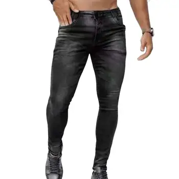 Мужские модные узкие джинсы для мальчиков, классические эластичные хлопчатобумажные узкие джинсы, мужские джинсовые брюки в полоску, высококачественная черная повседневная мужская одежда Изображение 3