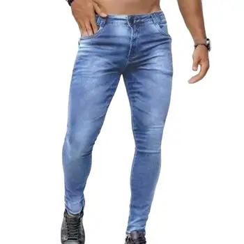 Мужские модные узкие джинсы для мальчиков, классические эластичные хлопчатобумажные узкие джинсы, мужские джинсовые брюки в полоску, высококачественная черная повседневная мужская одежда Изображение 4