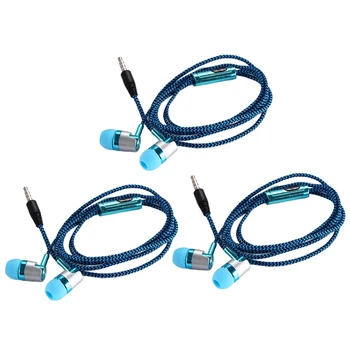 3X H-169 3,5 мм Проводка для сабвуфера MP3 MP4 с плетеным шнуром, универсальные музыкальные наушники с управлением Wheat Wire (синий)