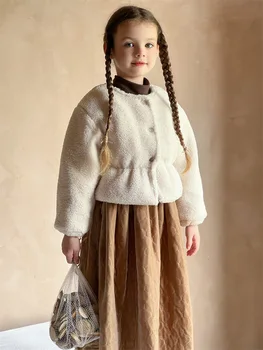 Детская одежда Пальто для девочек 2023 Зима, Короткая меховая шуба для девочек в корейском стиле, плотное модное пальто с темпераментом