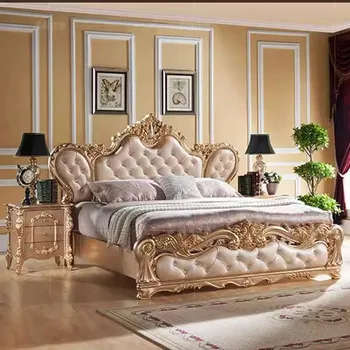 Европейская Двуспальная кровать High King, Роскошная Вилла принцессы, Двуспальная кровать для хранения вещей, Деревянная мебель для спальни в скандинавском стиле Изображение 1