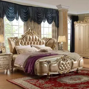 Европейская Двуспальная кровать High King, Роскошная Вилла принцессы, Двуспальная кровать для хранения вещей, Деревянная мебель для спальни в скандинавском стиле Изображение 2