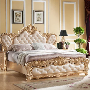 Европейская Двуспальная кровать High King, Роскошная Вилла принцессы, Двуспальная кровать для хранения вещей, Деревянная мебель для спальни в скандинавском стиле Изображение 3