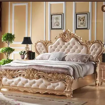 Европейская Двуспальная кровать High King, Роскошная Вилла принцессы, Двуспальная кровать для хранения вещей, Деревянная мебель для спальни в скандинавском стиле Изображение 4