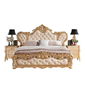 Европейская Двуспальная кровать High King, Роскошная Вилла принцессы, Двуспальная кровать для хранения вещей, Деревянная мебель для спальни в скандинавском стиле Изображение 5