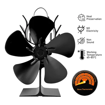 5 Лопастей Теплового вентилятора для плиты, вентилятора для камина с горячим воздухом, Дровяной горелки, экологичного Бесшумного вентилятора, эффективного распределения тепла в доме