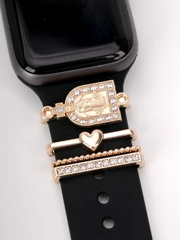 Комплект с изображением церкви Мадонны, ремешок для часов, декоративное кольцо для Apple Watch, силиконовый ремешок, украшенный стразами в христианском стиле, ювелирные аксессуары
