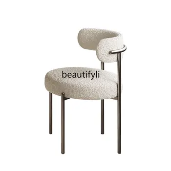 Металлический обеденный стул из нержавеющей стали в скандинавском кремовом стиле Для дома отдыха Современный минималистичный табурет для макияжа из овечьей шерсти обеденные стулья Изображение 0
