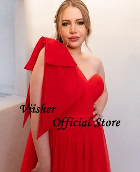 Вечерние платья из красного тюля Viisher на одно плечо, трапециевидное длинное платье для выпускного вечера, женские вечерние платья Изображение 1
