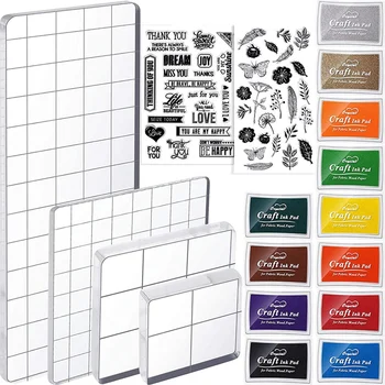 Акриловый блок для штампов из 18 частей, 2 прозрачные резиновые печати с цветочным рисунком для изготовления открыток для вырезок