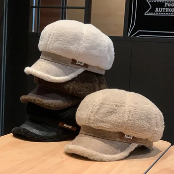 Восьмиугольная шляпа из овечьей шерсти, женская осенне-зимняя новая шерстяная утолщенная теплая шапка, повседневная модная шляпа художника в стиле британского ретро Octagon Изображение 0