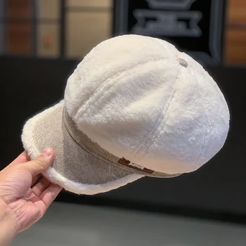 Восьмиугольная шляпа из овечьей шерсти, женская осенне-зимняя новая шерстяная утолщенная теплая шапка, повседневная модная шляпа художника в стиле британского ретро Octagon Изображение 1