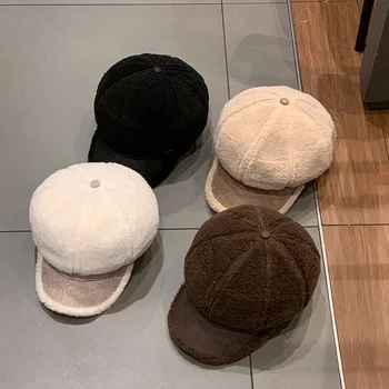 Восьмиугольная шляпа из овечьей шерсти, женская осенне-зимняя новая шерстяная утолщенная теплая шапка, повседневная модная шляпа художника в стиле британского ретро Octagon Изображение 3