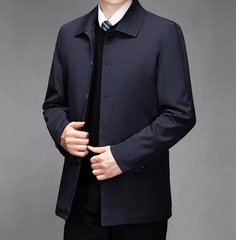 M-4XL Высококачественная Мужская Стильная и красивая повседневная куртка Среднего возраста, Осенне-зимняя флисовая куртка, тренч Среднего возраста Изображение 3