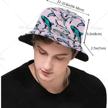 Розовая панама с рыбьей акулой для женщин, мужчин, подростков, Пляжная уличная модная упаковываемая солнцезащитная кепка, рыболовные кепки для рыбака Изображение 2