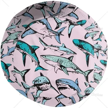 Розовая панама с рыбьей акулой для женщин, мужчин, подростков, Пляжная уличная модная упаковываемая солнцезащитная кепка, рыболовные кепки для рыбака Изображение 3