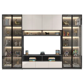 Комбинированный шкаф, стеклянная дверь в гостиную, легкий роскошный шкаф для телевизора, многофункциональный с подсветкой