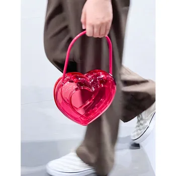 Весенняя новинка 2024, Милая Мини-Прозрачная Розовая Женская сумочка в форме любви, Персональная Высококачественная Вечерняя Банкетная сумка Y2k Bolsos Mujer