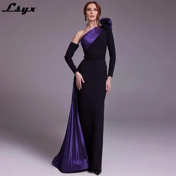 Вечерние платья LSYX с длинным рукавом и одним плечом, Фиолетовые плиссированные платья с длинным хвостом, Элегантные женские вечерние платья для выпускного вечера