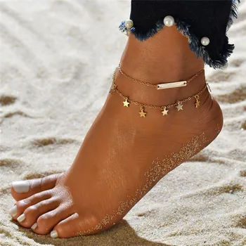 VAGZEB Золотой кулон в виде звезды, ножной браслет, цепочка для ног для женщин, летний пляжный браслет для ног, ножные браслеты с подвесками, Ювелирный подарок