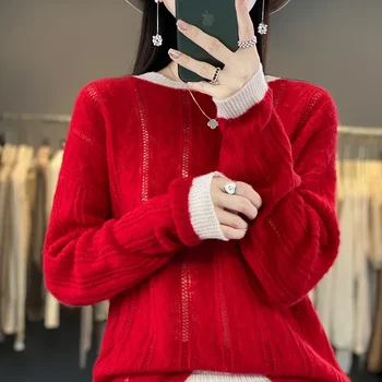 Женские кашемировые толстые свитера Tailor Sheep высокого качества в китайском стиле, осенние вязаные пуловеры с круглым вырезом, модный джемпер снизу Изображение 4