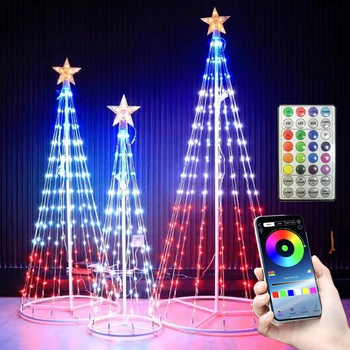 1.2/1.8/2.1 M RGB APP Control Christmas Cone Tree Light Smart Bluetooth Искусственная Освещенная Рождественская Елка Наружная Гирлянда С Дистанционным Управлением