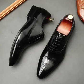 Роскошная мужская обувь в стиле Оксфорд, свадебная обувь для шафера, офисная официальная дизайнерская обувь ручной работы из натуральной кожи для мужчин, черный, коричневый