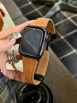 Роскошный Кожаный Ремешок Для Apple Watch Band 45 мм 41 мм 44 40 мм 49 Тонкий браслет-петля Для iWatch Ultar 9 8 7 SE ремешок для часов