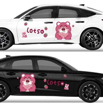 Наклейка на автомобиль с клубничным медведем, наклейка на царапины на кузове автомобиля с милым мультфильмом, наклейка на украшение автомобиля с клубничным медведем.