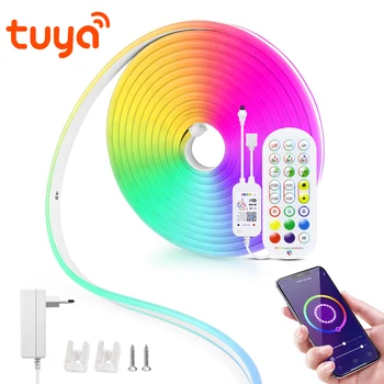 Неоновая вывеска Tuya Smart 12V LED Strip Неоновые огни WiFi Bluetooth RGB Life Tape Декор комнаты Alexa Google Home Fita De Led Inteligente