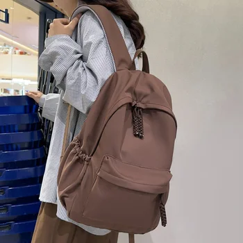 Однотонный Водонепроницаемый нейлоновый женский рюкзак, женская соломенная дорожная сумка на молнии для девочек-подростков, Опрятный школьный рюкзак, Студенческий ноутбук, сумка для книг