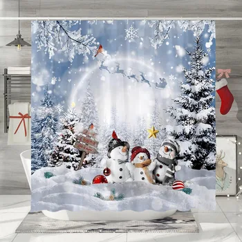 Занавеска для ванной из сосны с Рождеством Христовым, занавеска для душа в виде снеговика, украшения для зимних праздников, Рождественский декор ванной комнаты