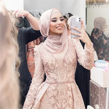 роскошные вечерние платья 2023, розовая верхняя юбка, арабское мусульманское платье из Дубая для женщин, свадебная вечеринка, синие вечерние платья больших размеров Изображение 2