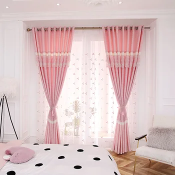 Милые Розовые занавески для гостиной, столовой, спальни.Растушевка из хлопка и конопли для девочек