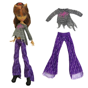 Модный наряд, чудовищные аксессуары для кукол, мягкая рубашка, фиолетовые брюки, комплект одежды ручной работы для игрушек 1/6 кукольной одежды