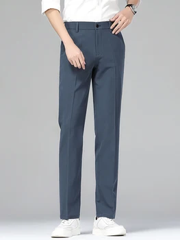 Летние мужские брюки, легкие и тонкие Деловые повседневные эластичные облегающие брюки-чинос, Корейская мода, Классические прямые Длинные Мужские официальные брюки