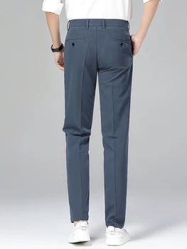 Летние мужские брюки, легкие и тонкие Деловые повседневные эластичные облегающие брюки-чинос, Корейская мода, Классические прямые Длинные Мужские официальные брюки Изображение 1