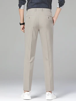 Летние мужские брюки, легкие и тонкие Деловые повседневные эластичные облегающие брюки-чинос, Корейская мода, Классические прямые Длинные Мужские официальные брюки Изображение 4