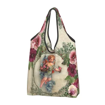 Винтажная Розовая Викторианская сумка Angel для бакалеи, сумки для покупок, женская модная сумка для покупок через плечо, сумка большой емкости