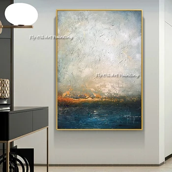 Картина маслом ручной работы, Абстрактное небо, море, холст, картина маслом, Настенные панно для гостиной Без рам