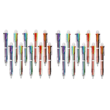 20 Упаковок многоцветных выдвижных шариковых ручек 6 В 1, 0,5 мм, Разноцветная чернильная ручка, многоцветная ручка для школы