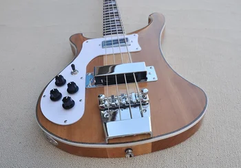 Электрическая бас-гитара для левшей с 4 струнами, хромированная фурнитура, белая накладка, гриф проходит через корпус, предоставляем индивидуальное обслуживание Изображение 2