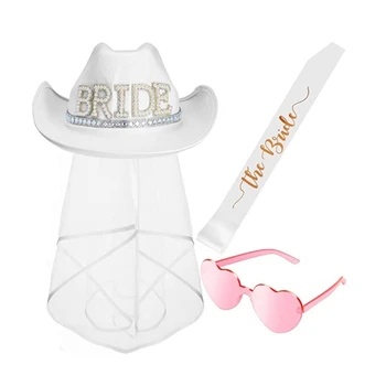 свадебная ковбойская шляпа из 3шт, накидки на плечи и солнцезащитные очки с розовым сердечком для невесты, прямая поставка