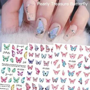 Красочные наклейки для ногтей в виде бабочек, самоклеящиеся переводные черные наклейки, стика для ногтей, креативный маникюр