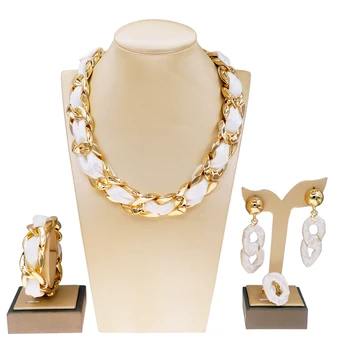 Высококачественный позолоченный ювелирный набор, элегантные женские вечерние серьги, ожерелье, аксессуары уникального дизайна, бесплатная доставка по всему миру Yll Изображение 4